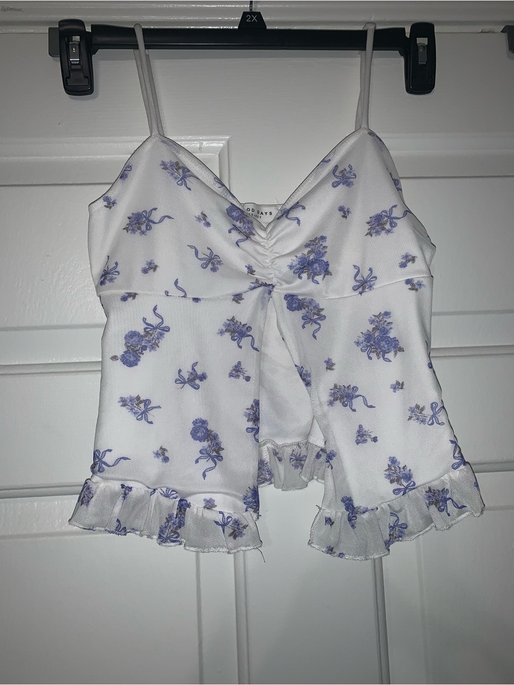 Women’s Good Days Project White Floral Ruffle Cami Top with Lavender Print (Smal